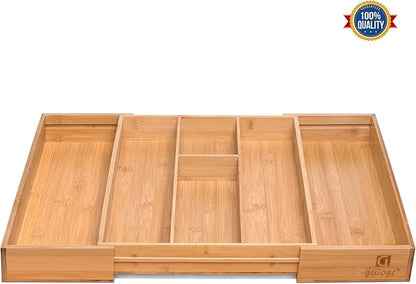 Bamboo Silverware Organizer, Expandable Kitchen Drawer Organizer and Utensil Organizer, Cutlery Tray with Drawer Dividers for Kitchen Utensils and Flatware, Bedroom, Living Room (Natural)