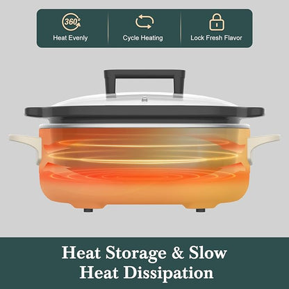 MAGNIFIQUE 6 Quart Programmable Slow Cooker Removable Healthy Nonstick Pot - Small Kitchen Appliance for Family Dinners - Serves 6+ People - Heat Settings: Keep Warm Oatmeal