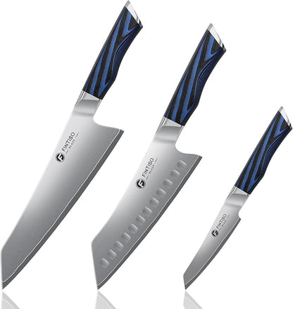 FINTISO 3PCS Kitchen Knife Set, Professional Chef Knives Set with G10 Handle, Premium 5-Layer 10Cr15CoMoV Japanese Steel Knives Set, Ultra Sharpe Knife for Meat and Vegetable