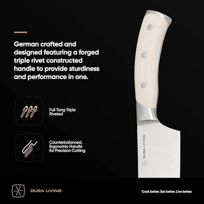 DURA LIVING 2-Piece Kitchen Knife Set – Ultra Sharp Precision German Stainless Steel Blades, 5” Utility & 3.5” Paring Knife with Ergonomic Handles, Multipurpose for Slicing & Peeling, Cream Handle