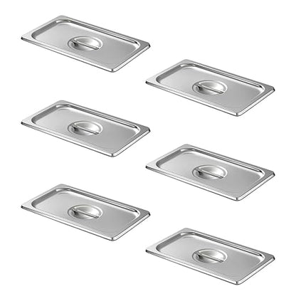 Hotel Pan Lids 6 Pack– Fits 1/4 Size Stainless Steel Steam Table Pans, Anti-Jam Food Pan Cover for Catering, Buffet Use, Kitchen Prep, Dishwasher Safe