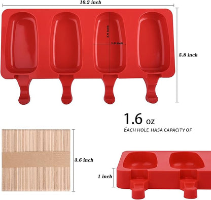 WMKGG Popsicle Silicone Molds Set, 2 PCS Ice Cream Molds with 50 Wooden Sticks for Cake Pop, Ice Pop, Cakesicles (Standard Size/Red)