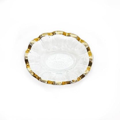 Annieglass Ruffle 8.25 x 6.5 Inch Dip Bowl with 24k Gold, Timeless Glass Tableware for all Occasions, Made in the USA