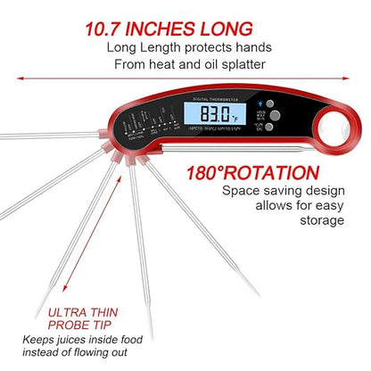 Cooking Thermometer,IP67 Waterproof Digital Meat Thermometer with Backlight, Calibration & Hold Function，Food Thermometer for Cooking,Outdoor Grilling,Candy Making
