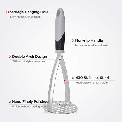 Joyoldelf Heavy Duty Potato Masher, Stainless Steel Integrated Masher Kitchen Tool & Food Masher/Potato Smasher with Non-slip Handle, Perfect for Bean, Vegetable, Fruits, Avocado, Meat