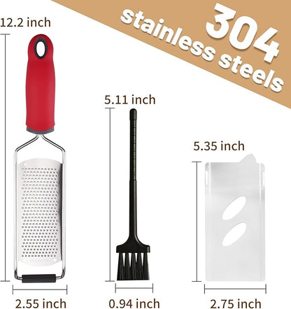 Cheese Grater Lemon Zester, Stainless Steel Grater Citrus Zester Tool for Parmesan Cheese Lemon, Ginger, Cheese, Nutmeg, Potato, Chocolate and Garlic, With Protective Cover-Red