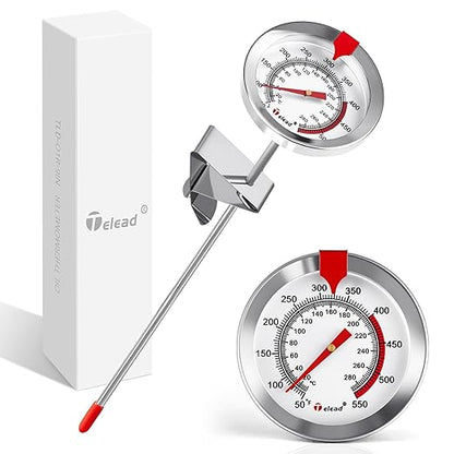Candy Thermometer Waterproof IP67 - Oil Thermometer for Frying with Clips - 9" Side of Pot Thermometer Deep Fry for Oil Candy Candle BBQ - Silver