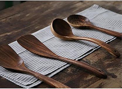 Wooden Spoons for Cooking, 4 Pcs Wooden Natural Teak Wood Spatulas Spoon, Nonstick Kitchen Utensil Set