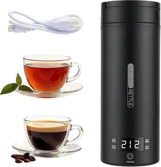Portable Electric Kettle （110V）, Travel Tea Kettle, 316 Stainless Steel Premium Liner, 4-speed Temperature Adjustment with Auto Shut-off and Boil-Off Protection black