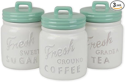 DII Kitchen Accessories Collection Ceramics, Jar Canister Set, Aqua, 3