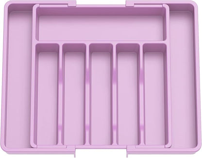 Lifewit Silverware Drawer Organizer, Expandable Utensil Tray for Kitchen, BPA Free Flatware and Cutlery Holder, Adjustable Plastic Storage for Spoons Forks Knives, Large, Purple