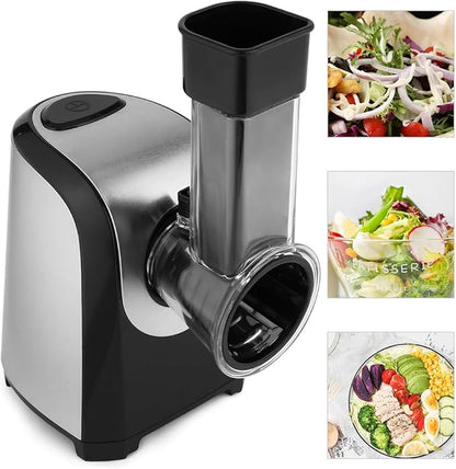 Electric Cheese Grater, Professional Electric Slicer Shredder, 150W Cheese Grater/Chopper Salad Maker, Shredder for Home Kitchen Use with One-Touch Control | 5 Free Attachments