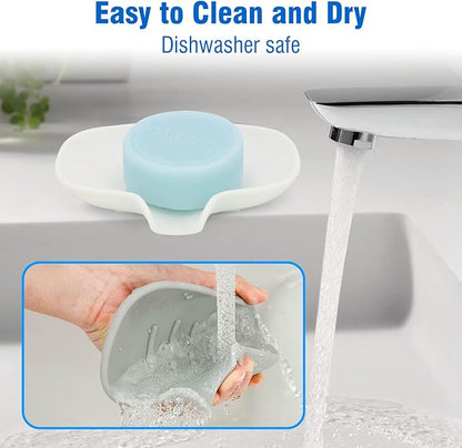3 Pack Soap Bar Holder, AIMAIAIMAI Self Draining Soap Dish, Quick Drainage, Soap Dishes for Bathroom, Shower, Silicone Soap Tray for Kitchen, Dishwasher Safe (White)