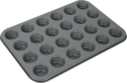 Mini Muffin Cake Pan, 24-Cavity Non-Stick Tiny Cupcake Pan Bakeware for Oven Baking (Dark Grey)