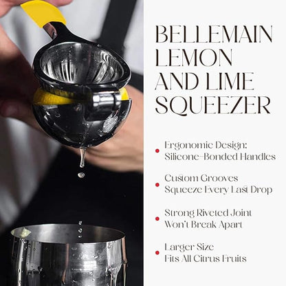 Bellemain Citrus Juicer | Metal Lemon Squeezer | Lime and Lemon Juicer Stainless Steel with Silicone Handles | Manual Juicer, Citrus Squeezer, Hand Held Juicer | Bar Juicer for Bartender (Yellow)