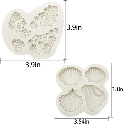 5 PCS Marine Theme Fondant Silicone Mold Seaweed Coral shell crab Shape DIY Handmade Baking Tools, For Theme Cake Cookie Chocolate Candy Decoration Fondant Polymer Clay