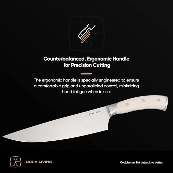 DURA LIVING 2-Piece Kitchen Knife Set – Ultra Sharp Precision German Stainless Steel Blades, 5” Utility & 3.5” Paring Knife with Ergonomic Handles, Multipurpose for Slicing & Peeling, Cream Handle