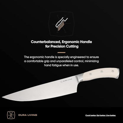 DURA LIVING 2-Piece Kitchen Knife Set – Ultra Sharp Precision German Stainless Steel Blades, 5” Utility & 3.5” Paring Knife with Ergonomic Handles, Multipurpose for Slicing & Peeling, Cream Handle