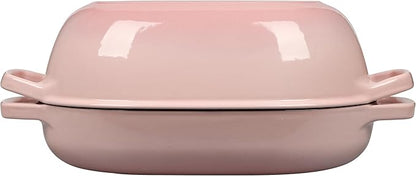 Enameled Cast Iron Oval Dutch Oven Pot with Lid, Dutch Oven for Sourdough Bread Baking, Oval Bread Pan, 7qt, Pink