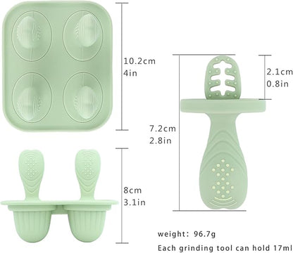 Silicone Baby Ice Pop Molds with Easy-Grip Handles, 4-Cavity Frozen Treat Tray for Toddlers, Mini Popsicle Maker for Teething Relief, Fruit Puree & Breastmilk Snacks (Olive Green)