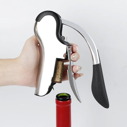 KAYCROWN Stainless Steel Wine Bottle Opener, Vertical Lever Corkscrew with Built-in Foil Cutter Design, Manual Handheld Corkscrew with Ergonomic Lever Pump