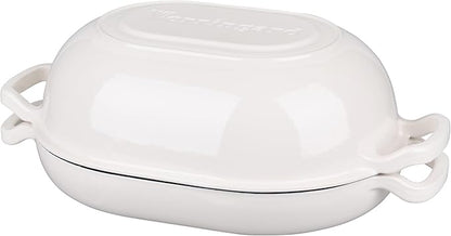 Enameled Cast Iron Sourdough Bread Oven, Dutch Oven, Loaf Cast Iron Bread Pan for Homemade Bread Baking, Meatloaf Pan with Lid, 7QT, White