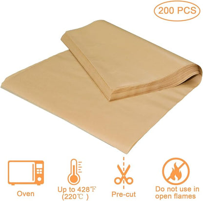 KIDOFLY 200 Pcs 9x13 Inch Unbleached Precut Parchment Paper Baking Sheets – Non-Stick Baking Paper for Oven, Air Fryer, Grilling & Steaming, Heat Resistant Up to 450°F