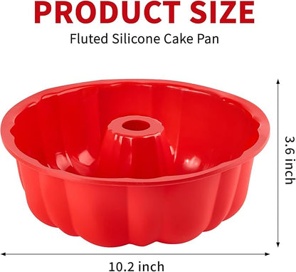 10 Inch Silicone Fluted Tube Cake Pan, 2 Pack Non Stick Silicone Baking Molds for Cake, Bread, Brownie, Jello