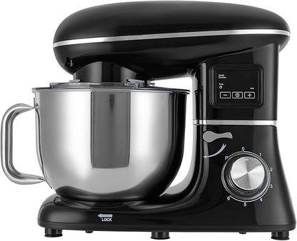 Stand Mixer 1350W Electric Tilt-Head Mixer with 6.5 QT Stainless Steel Bowl, 6 Speed with Pulse Kitchen Mixer, Food Mixer with Dough Hook, Flat Beater, Whisk, Splash Guard (Black)