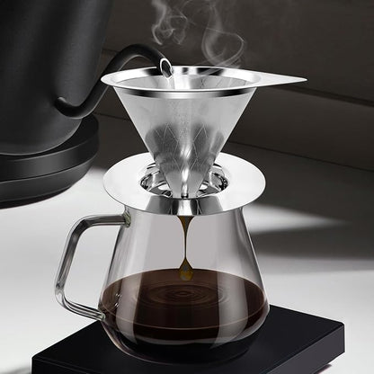 LHS Pour Over Coffee Dripper Reusable Coffee Filter Paperless Coffee Filter Stainless Steel Pour Over Coffee Maker Cone Coffee Dripper for 1-2 Cup,Argyle Pattern