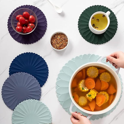 Heat-Resistant Silicone Trivet Mats, Non-Slip Hot Plate Holder for Kitchen Countertops & Dining Table, Reusable Pot Holder Pad with Secure Grip, Dishwasher Safe (Green, Diameter: 30cm/11.81")