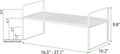 Expandable Cabinet Storage Shelf Stackable Organizer Rack for Kitchen Bathroom Pantry Spice Cupboard Coffee Countertop Home Office Desk Heavy Duty Nonslip White Large 3 Packs