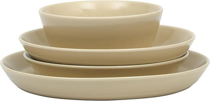 Gibson Home Summer Shades 16 Piece Plates and Bowls Dishes Service for 4 Porcelain Dinnerware Set - Taupe