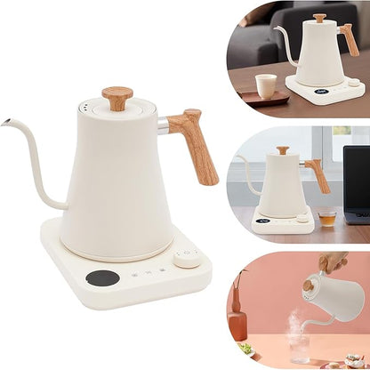1200W Gooseneck Electric Kettle, Adjustable Temperature Constant Temperature Electric Kettle, 0.9L Pour Over Kettle for Coffee & Tea, Quick Heating, Stainless Steel Inner Lid (White)