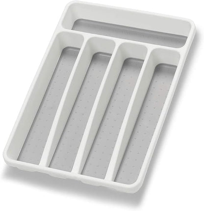 Silverware Organizer Utenisl Organizer Holder Kitchen Drawer Organizer Plastic Silverware Tray for Drawer Flatware Organizer 5 Compartment White
