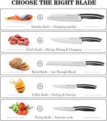 Harriet Knife Set - 7 Pieces Kitchen Knife Set with Cutting Board & Sharpener, High-Carbon Stainless Steel Knife Block Set, Chef Knife Set with Acacia Wood Knife Block