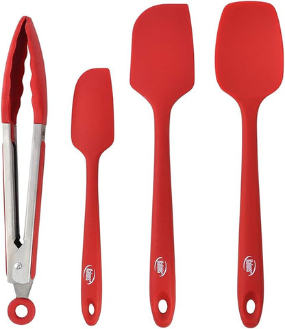Kaluns Silicone Spatula Set 4 Pcs Rubber Spatulas Silicone Heat Resistant 600°F, Spatulas for Nonstick Cookware, Seamless Design with Stainless Steel Core, Dishwasher Safe, Bonus Tongs Included