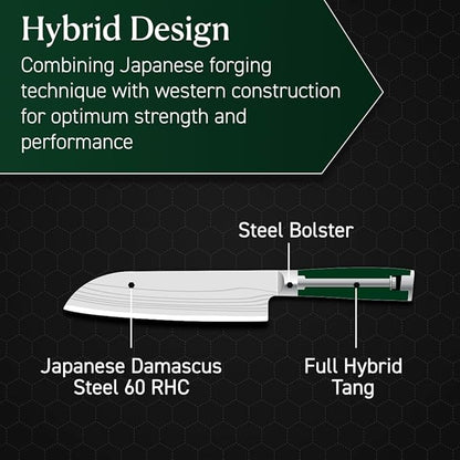 HexClad Santoku Knife, 7-Inch Japanese Damascus Stainless Steel Blade, Pakkawood Handle
