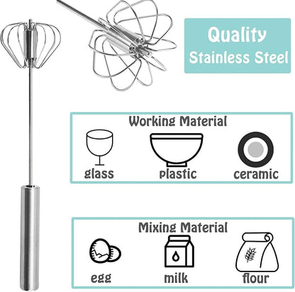 Semi-automatic Whisk, Stainless Steel Egg Beater, Hand Push Rotary Whisks Mixer Stirrer for Making Cream, Whisking, Beating and Stirring (10+12Inch)