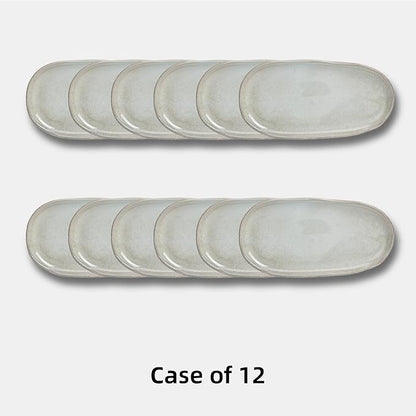 Organic Shape Restaurant Serving Tray 13" x 7", Commerical Grade Catering Stoneware Tray in Ir-regular Organic Shape, Chip & Scratch Resistant, Glossy Reactive Glaze Grey, Case of 12