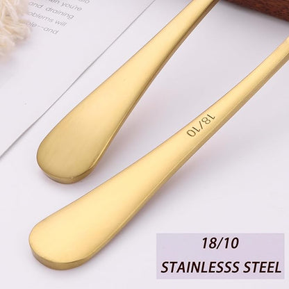 7" Round Soup Spoons Set of 4,18/10 Stainless Steel Heavy Duty with Deep Bowl,Matte Stain Finish,Dishwasher Safe(Gold)