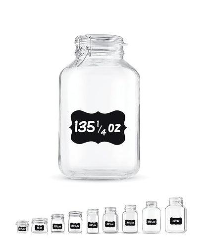 Bormioli Rocco Glass Fido Jars - 135.¼ Ounce - 4 Liter, with hinged hermetically Sealed Airtight lid for Fermenting, Canning, Preserving, With Exclusive Paksh Novelty Chalkboard Labels Set (1 Pack)