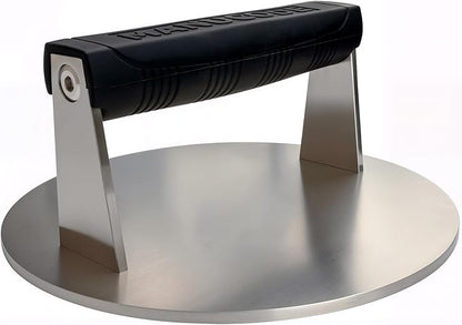Stainless Steel Burger Smasher 3.25 LB – 8 Inch Steak Weight for Smash Burgers, Bacon, Sandwiches | Dishwasher Safe, Preheatable Protein Press with Silicone Handle | Commercial BBQ Tool