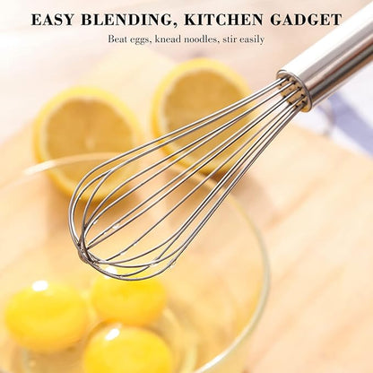 NileHome Whisk, Stainless Steel Wisk Set 8" 10" Kitchen Whisk Wisking Tool Kitchen Wisk Wire Whisks for Cooking, Whisking, Blending, Beating, Stirring-…
