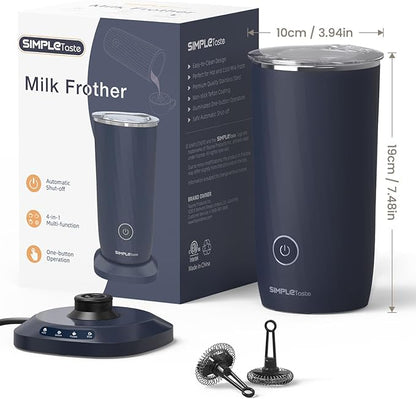 SIMPLETASTE Milk Frother, 4-in-1 Electric Milk Frother and Steamer, Automatic Warm and Cold Foam Maker and Milk Warmer for Latte, Cappuccinos, Macchiato, Dark Blue