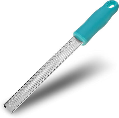 Lemon Zester, Stainless Steel Kitchen Cheese Grater, Plastic Cover Ergonomic Soft Blue Handle