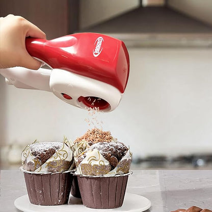 Electric Hard Cheese Grater, Model CES03D, Red, Stainless Steel, Automatic, Cordless, 3 Interchangeable Blades, Easy to Clean