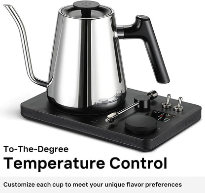 Lafeeca DJ Electric Gooseneck Kettle for Pour Over Coffee & Tea - Water Boiler - Turntable Design - Quick Heating & Temperature Control - Stainless Steel