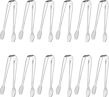 SOLEADER Mini Serving Tongs for Appetizers 4.5 Inch Small Tongs for Serving Food,Food-Grade 304 Stainless Steel,Small Serving Utensils for Parties Catering,Sugar Tongs, Set of 12