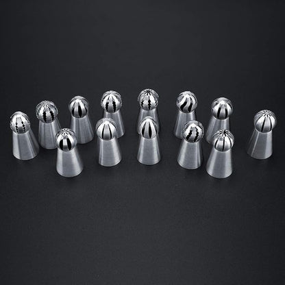 13 PCS Russian Piping Tips, Stainless Steel Russian Piping Tips Set, Russian Tips Set for Decorating Cake Cream Cookies Pastry Baking Tools